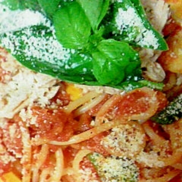 フレッシュバジルたっぷり♡トマトスパゲティ